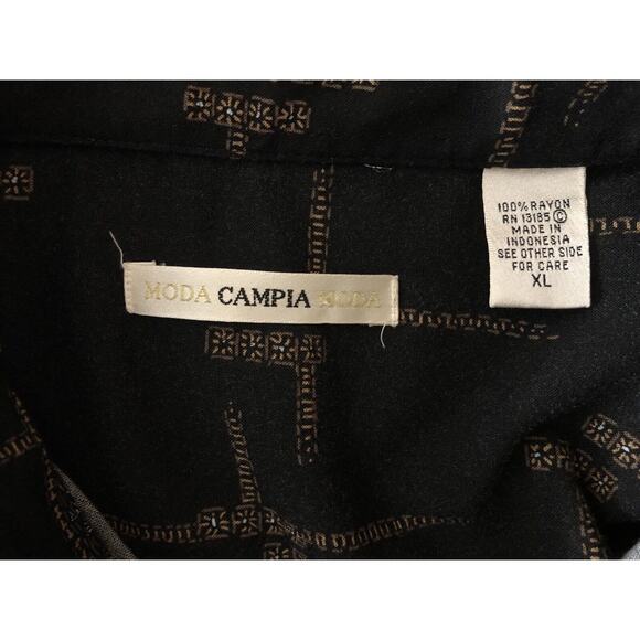 Campia Moda Black Hawaiian Silk Short Sleeved Button Down Casual Shirt Size XL - Picture 3 of 9